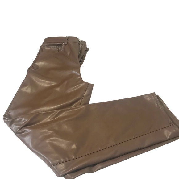 Vintage Brown Faux Leather Pants Women’s High Waist Straight Leg RetroY2K Size 4 - Picture 2 of 12